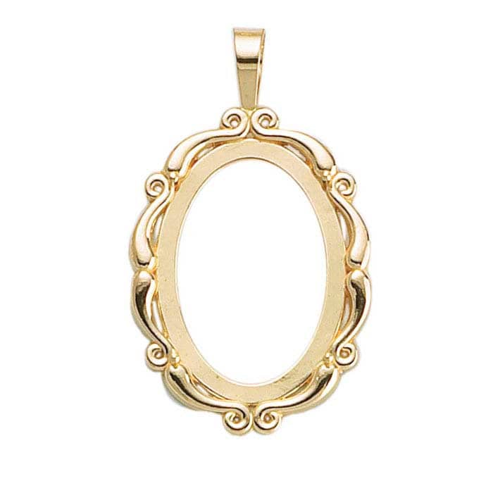 14K Solid Yellow Gold 14x10mm, 18x13mm, 25x18mm, 30x22mm, or 40x30mm Oval Cameo or Cabochon Pendant Mounting, Open Back, New