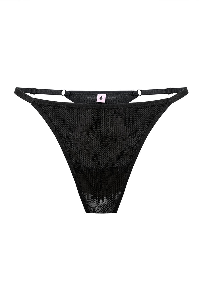 Alfa black sequin thongs