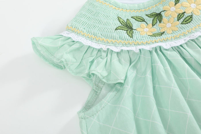 Aqua Daisy Smocked Bishop Dress - Lil Cactus