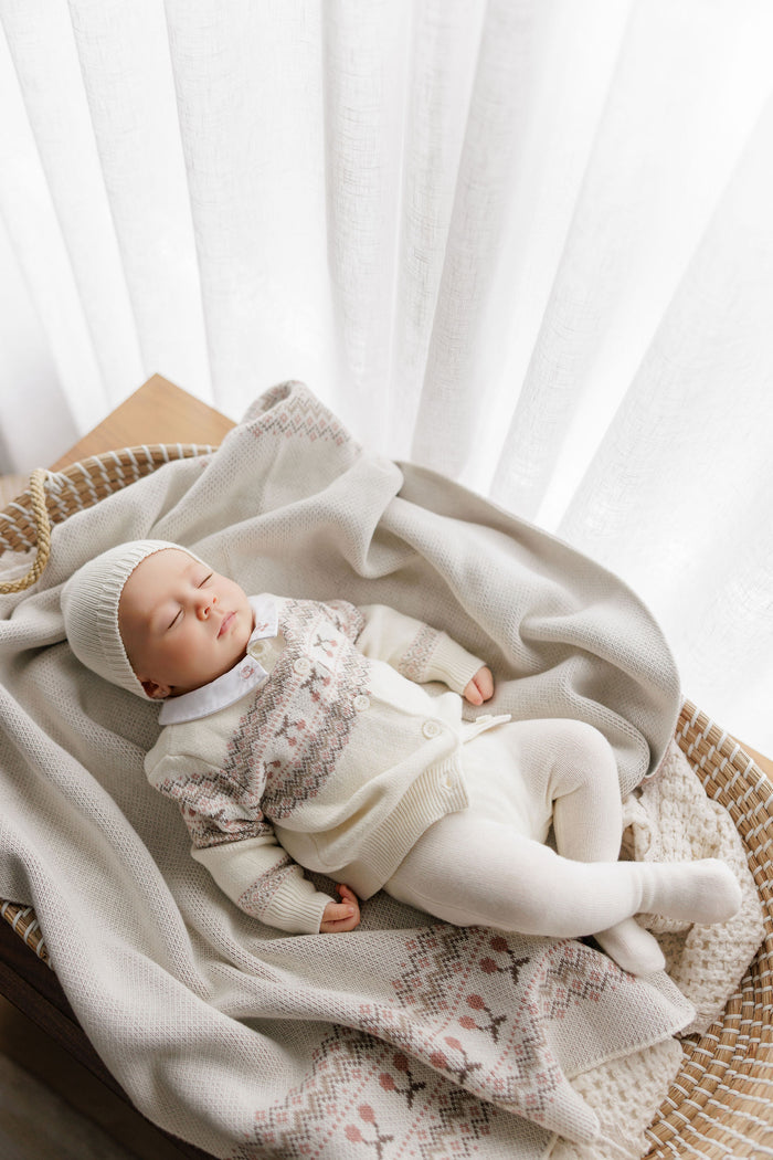 Baby Girl Cardigan – Ivory Mauve – Fair Isle