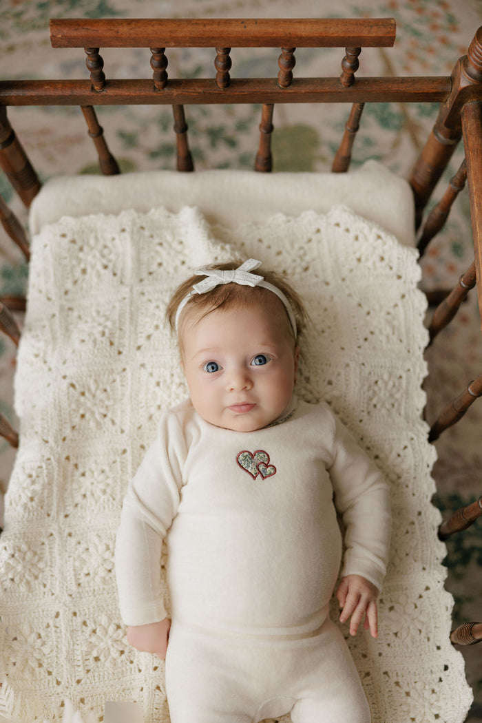 Baby Girl Footie & Hat – Ivory Pink – Embroidered Liberty