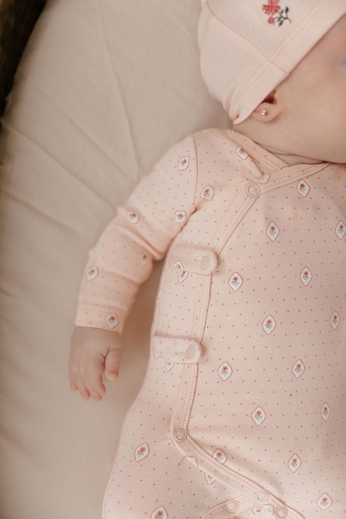 Baby Girl Footie & Hat – Pink – Floral Dot