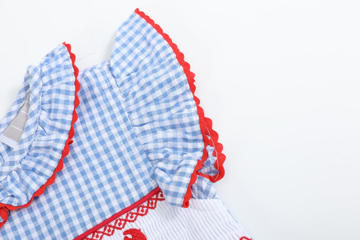 Blue Gingham Crawfish Smocked Dress - Lil Cactus