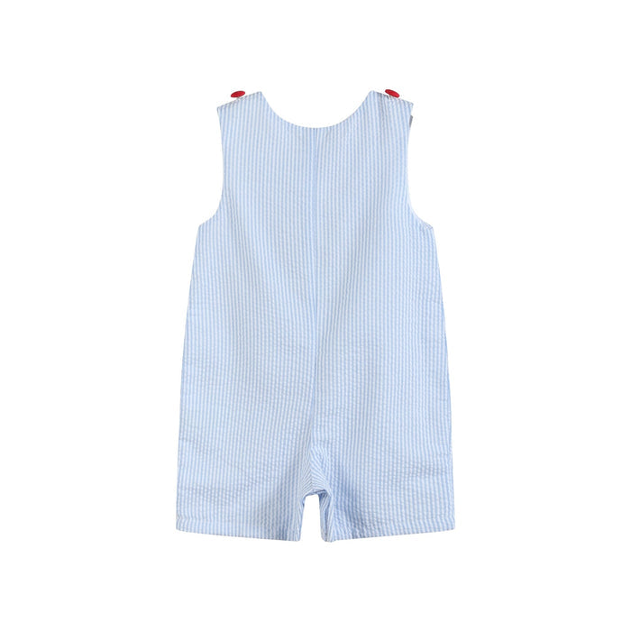 Blue Seersucker USA Flag Shortalls - Lil Cactus