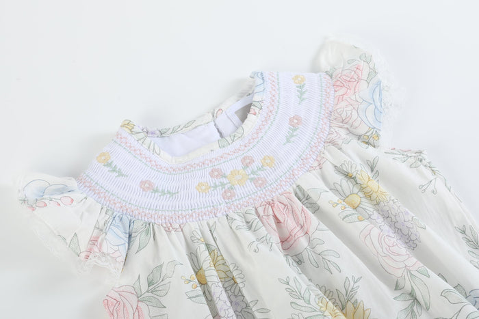 Bouquet Floral Smocked Flutter Romper - Lil Cactus