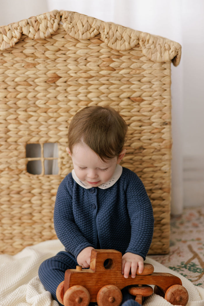 Boys Overalls – Blue – Floral Star Knit