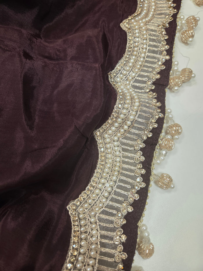 Chocolate Brown Backless Indowestern Set
