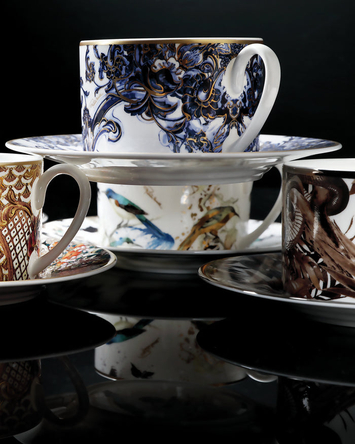 Coffee Cup & Saucer AZULEJOS Set of 2 in Luxury Box diam. 2.3", H 2.5", Cap. 4 oz, Saucer diam. 4.75"
