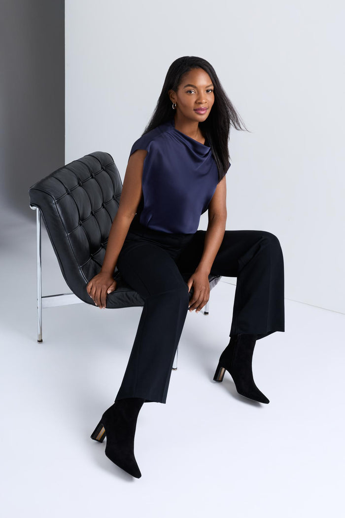 Cowlneck Charmeuse Blouse In Navy