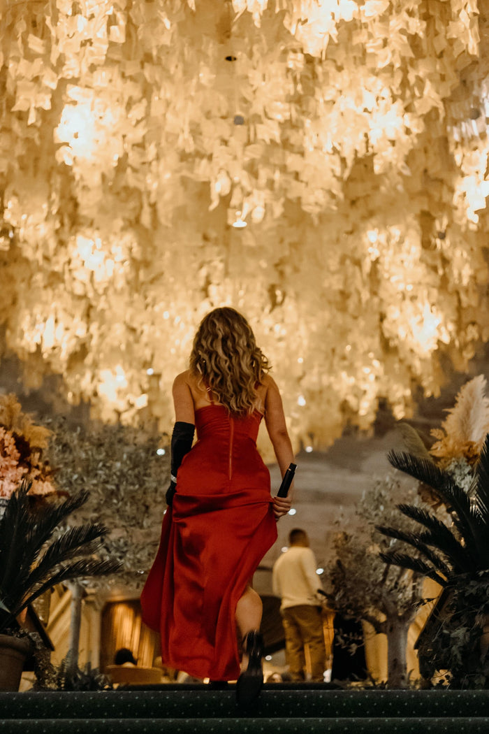 Cymothoe Red long dress with a slit