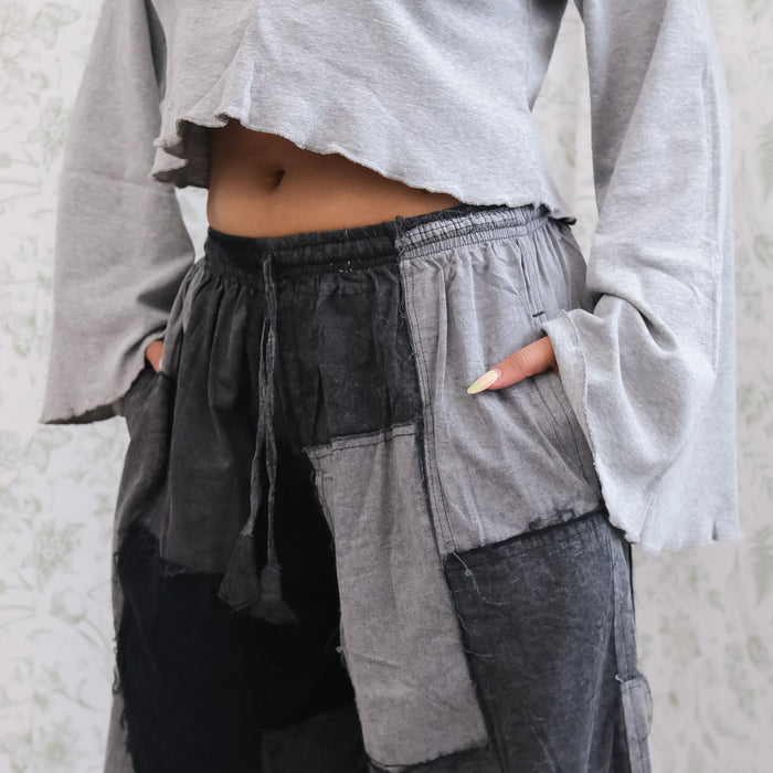 Denim Look Patchwork Wide Leg Palazzo Pants
