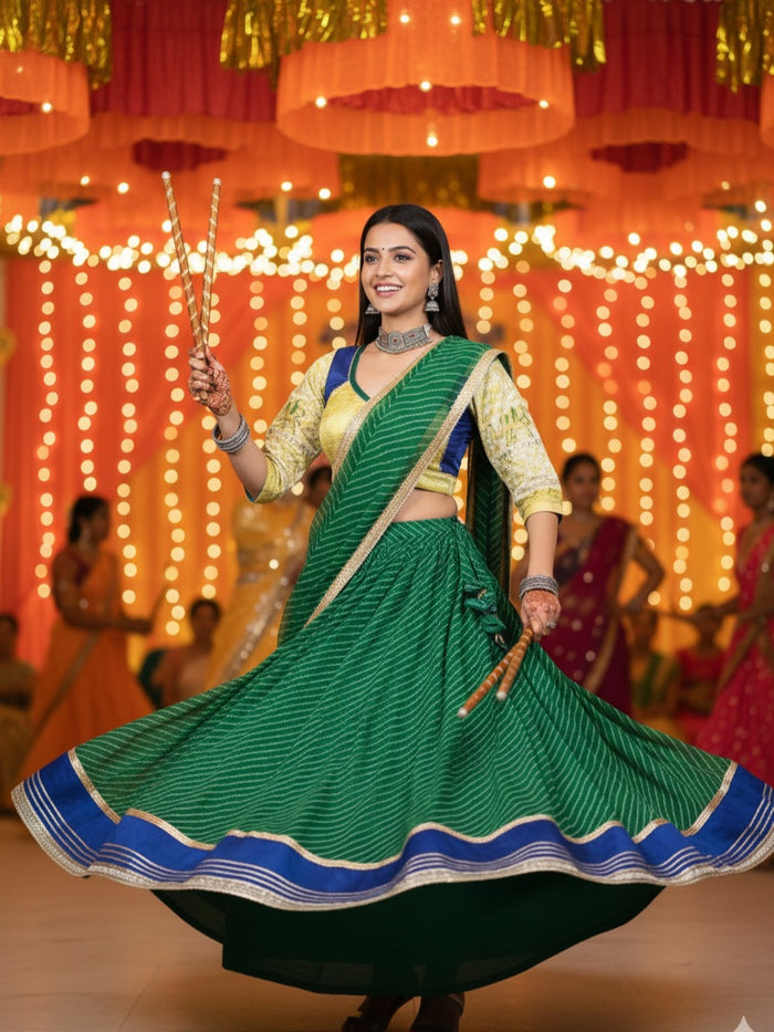 Emerald Green & Gold Lehenga Choli Set