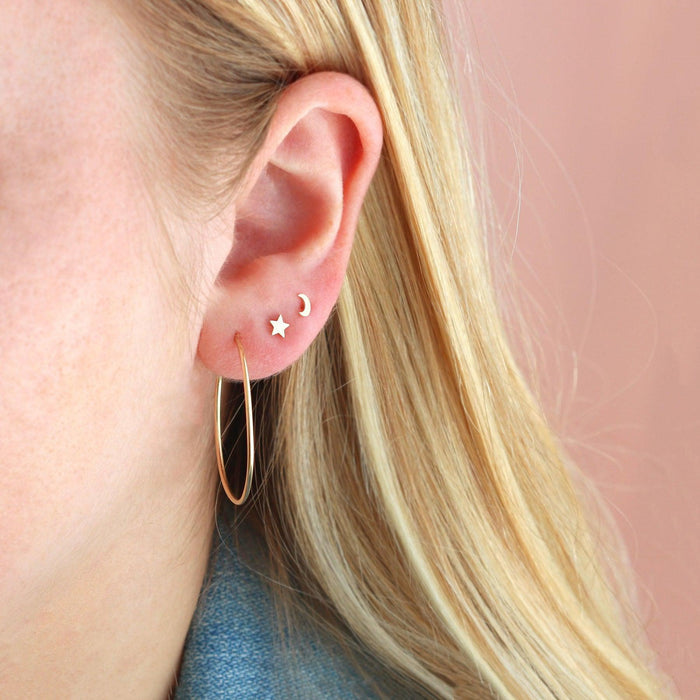 Flat Back Single Stud Crescent Moon | 14k Gold
