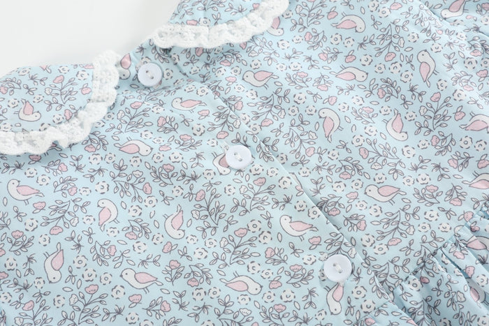 Floral Blue Dove Smocked Collared Dress - Lil Cactus