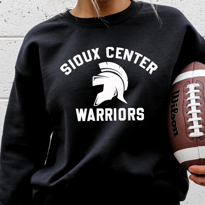 GILDAN CREW SWEATSHIRT CLASSIC BLACK WITH WHITE PRINT