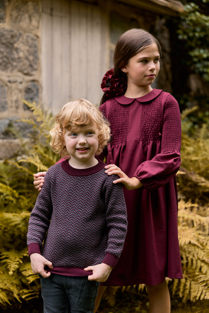 Girls Dress – Burgundy – Herringbone