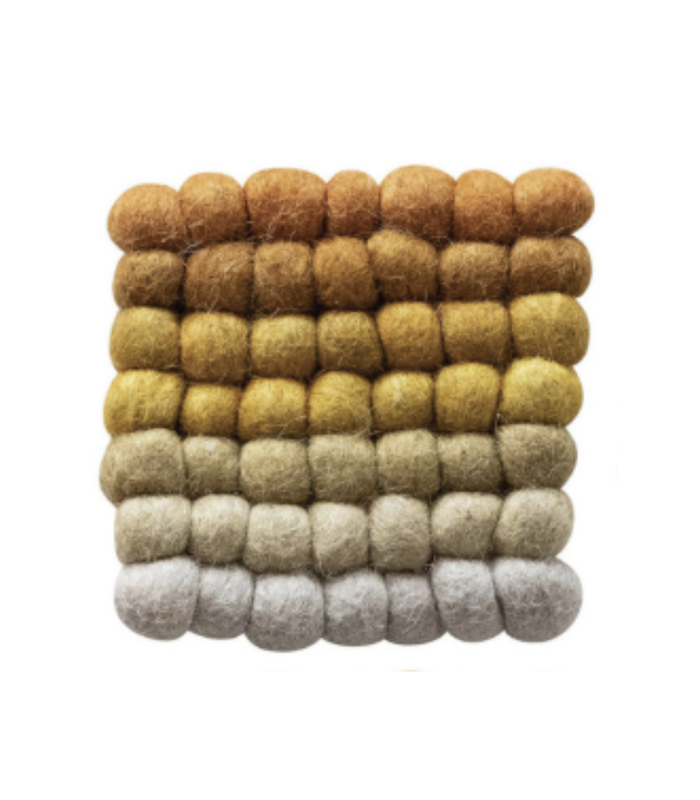 Handmade Wool Felt Ball Trivet Multicolor