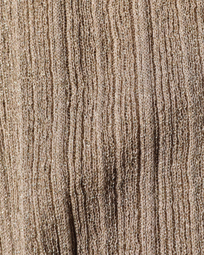 Close-up of the LSPACE Heart Of Gold Tank in metallic gold, showing the ribbed open-knit texture with metallic gold shimmer thread detail.