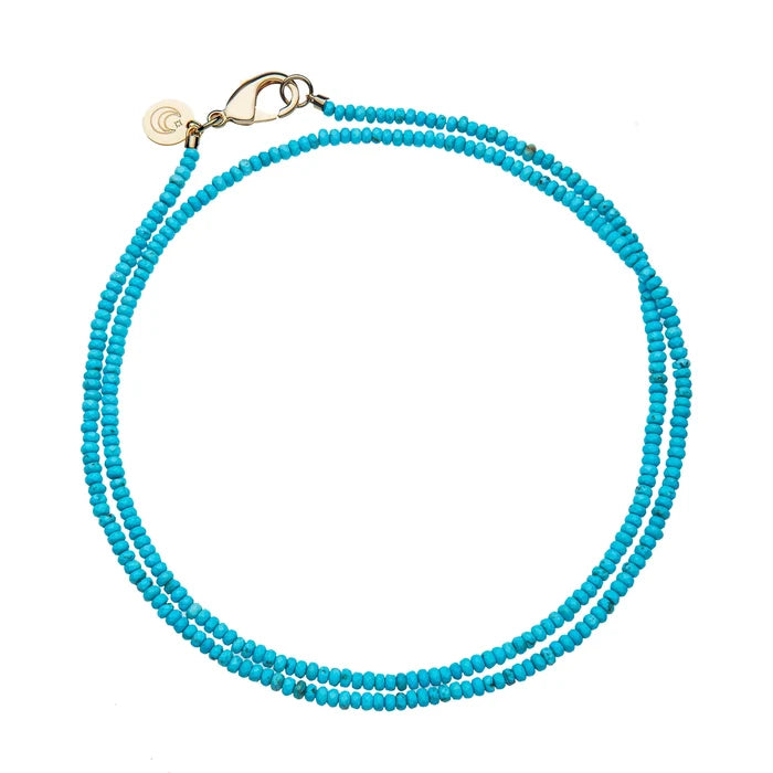 Jane Winchester - Double Wrap Diamond Cut Beaded Necklace in Turquoise