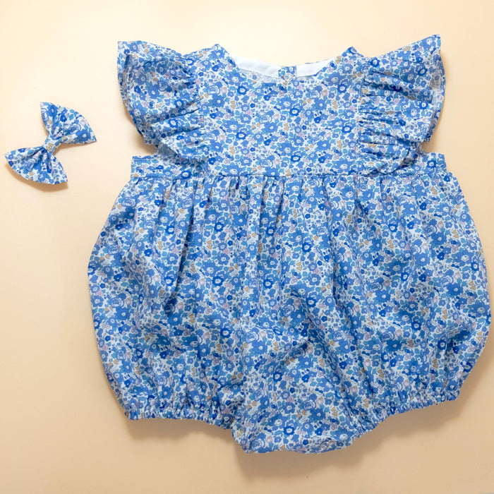 Liberty London Baby Bubble Romper, Ditsy Floral Print Playsuit, English Cotton Tana Lawn Onesie