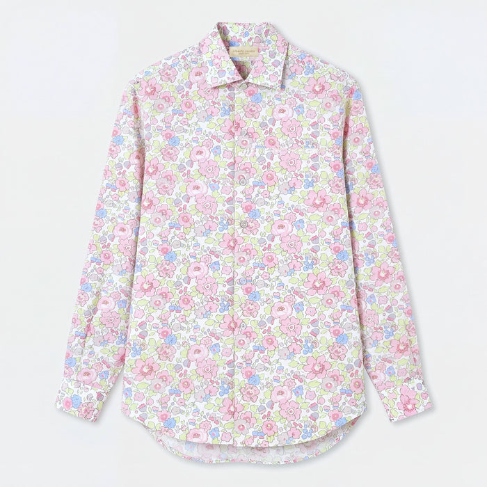 Liberty London Button-Up Long-sleeved Dress Shirt, Botanical Handmade Cotton Clothing, Sustainable Womenswear, Versatile Chemise