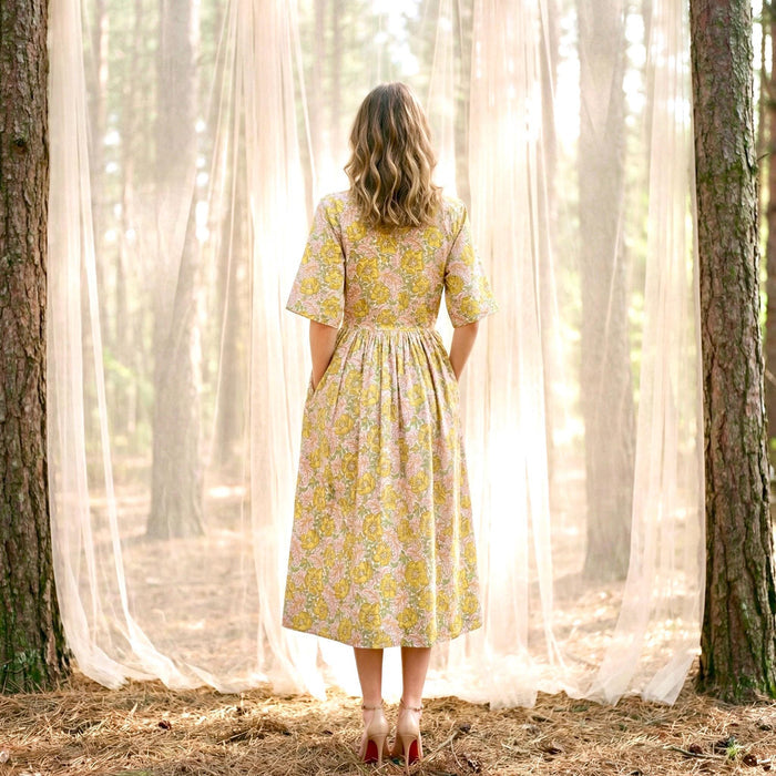 Liberty London Collared Kimono Sleeves Shirtdress, Handmade Botanical Womenswear, Sustainable Slow-fashioned Clothing, Personalised Dress