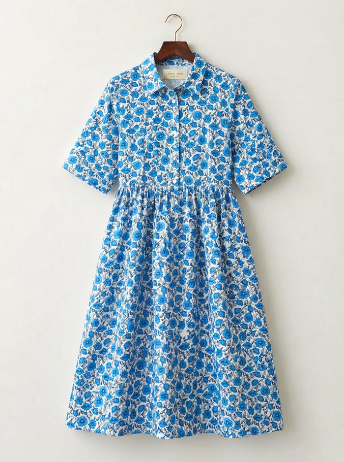Liberty London Collared Kimono Sleeves Shirtdress, Handmade Botanical Womenswear, Sustainable Slow-fashioned Clothing, Personalised Dress