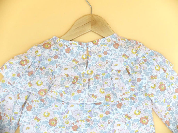 Liberty London Ditsy Floral Print Blouse, Ruffle Yoke Pastel Tana Lawn Cotton Handmade Top