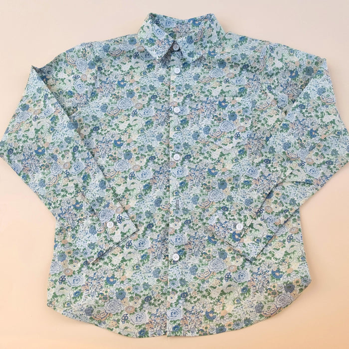 Liberty London Long-sleeved Button-up Chemise, Floral Print Cotton Shirt, Handmade Sustainable Clothing, Tailoring Top