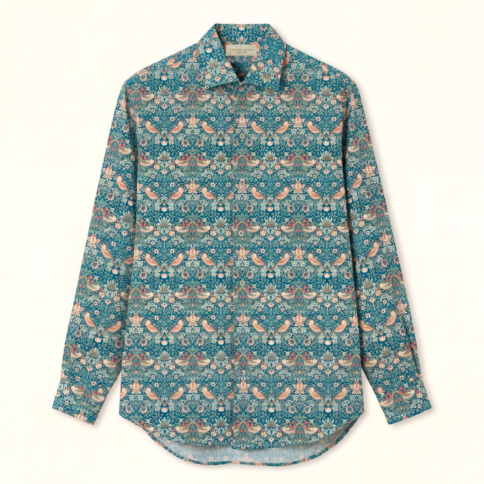 Liberty London Long-sleeved Button-up Shirt, Personalised Menswear, Tailoring Chemise, Sustainable Cotton Clothing, Botanical Design