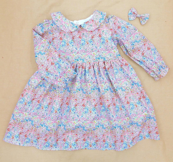 Liberty London Long Sleeves Handmade Peter Pan Collared Dress, Handmade Children-wear, Sustainable Personalised Clothing