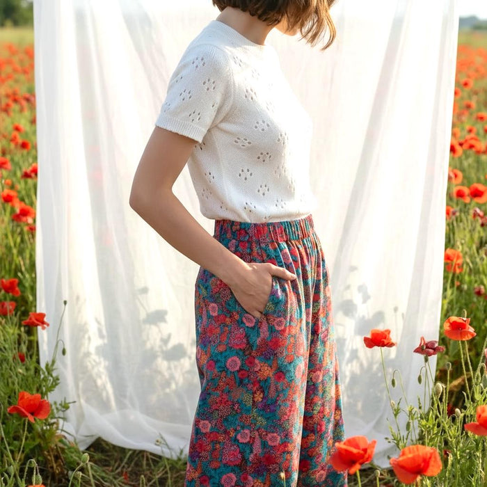 Liberty London Palazzo Pants, Handmade Botanical Floral-print Cotton Trousers, Wide-legged Tailoring Loungewear Bottoms, Ethical-womenswear