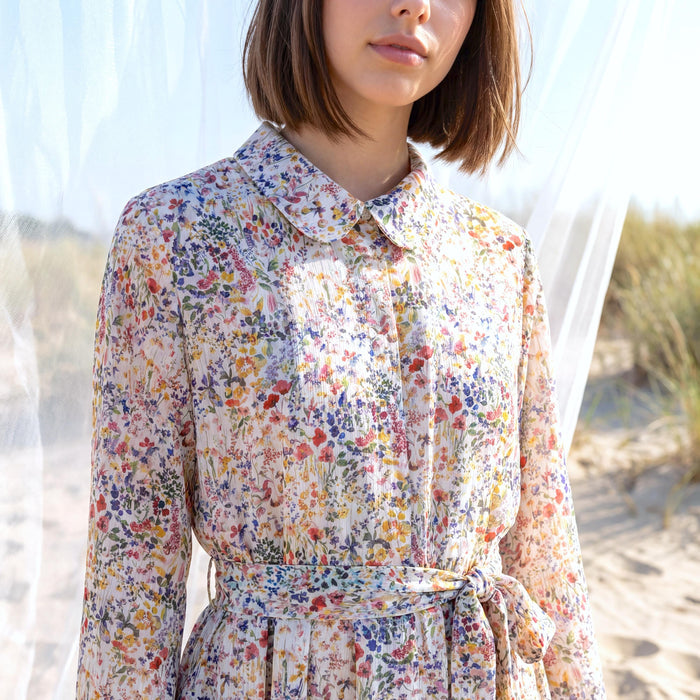 Liberty London Peter Pan Collared Long-sleeved Shirtdress, Personalised Handmade Sustainable Clothing, Botanical Lightweight Womenswear