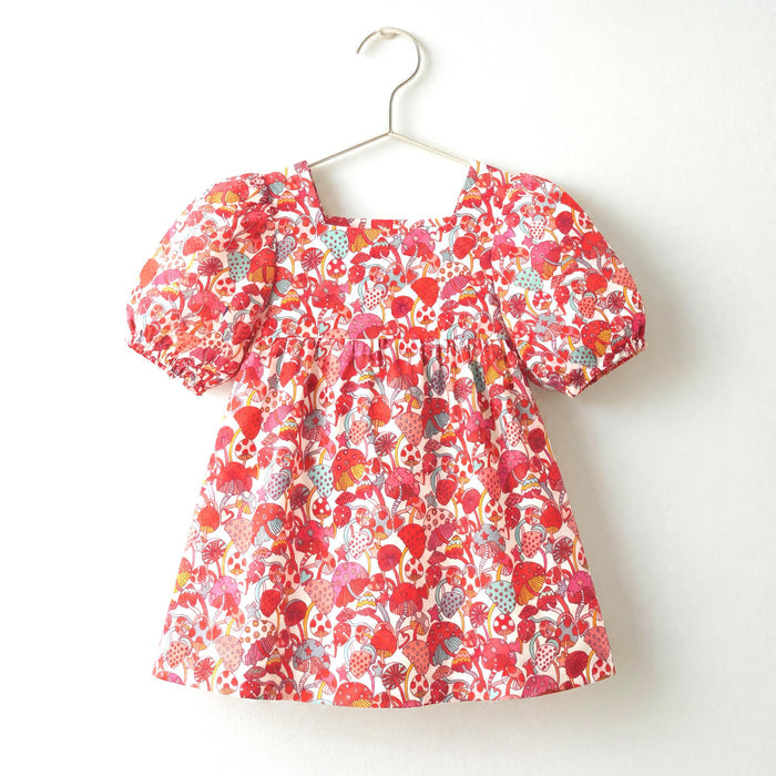 Liberty London Square-neck Puffed Short-sleeved Smock Blouse, Babydoll Handmade Top, Sustainable Personalised Cotton Children-wear