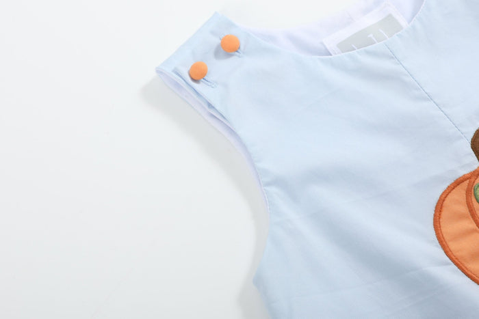 Light Blue Pumpkin Applique Overalls - Lil Cactus