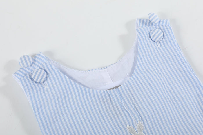 Light Blue Seersucker Easter Bunny Overalls - Lil Cactus