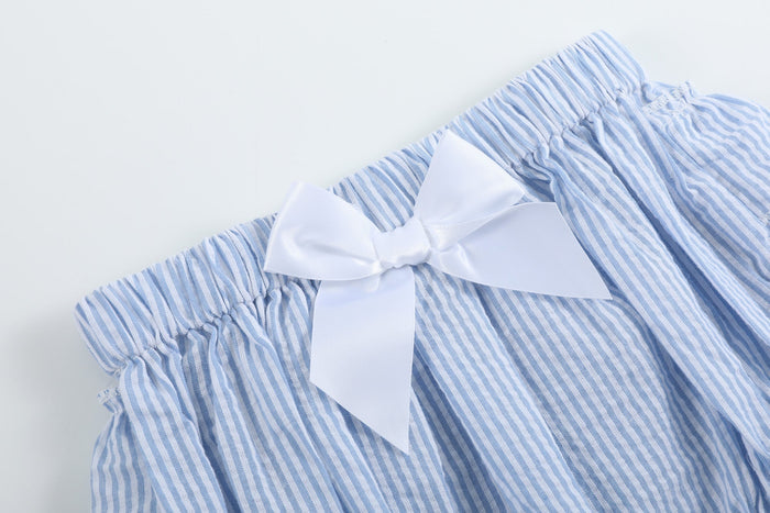 Light Blue Seersucker Turtle 2pc Bloomer Set - Lil Cactus
