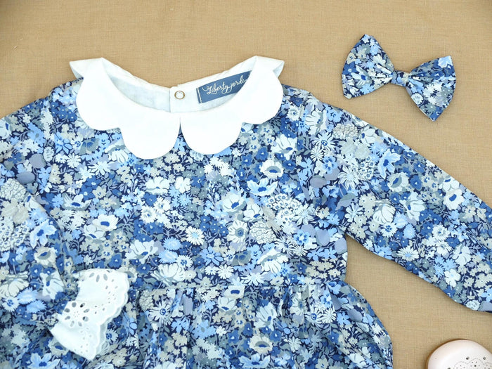 Long-Sleeved Liberty London Special Occasion Bubble Playsuit, Handmade Sustainable Children-wear, Ditsy Floral Children Romper