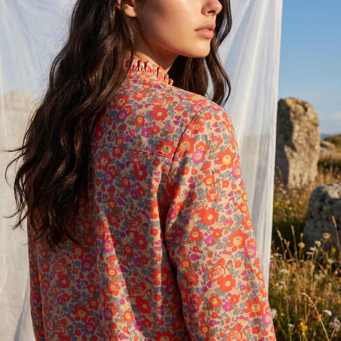 Long Sleeves Liberty London Ruffle Collared Button-up Blouse, Personalised Cotton Chemise, Handmade Sustainable Womenswear