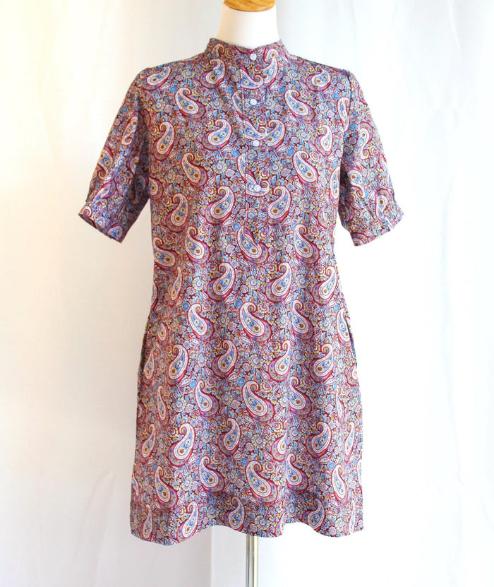 Mandarin Collar Liberty London Shift Dress: Elegant Floral Print, Ditsy Half Sleeves Shirt Dress