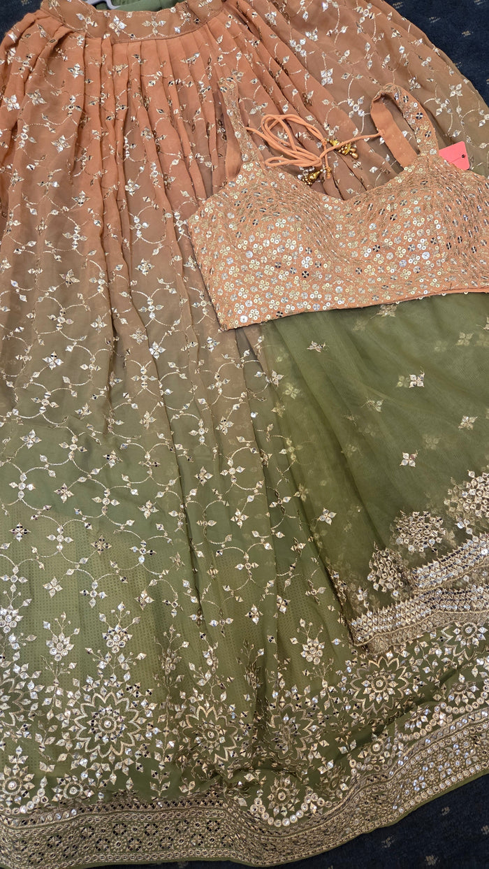 Ombre Green Sequin Lehenga