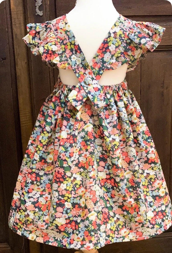 Pinafore Liberty London Sun Dress, Handmade Children-wear, Multicolour Botanical Floral-Print Dress, Sustainable Eco-friendly Clothing
