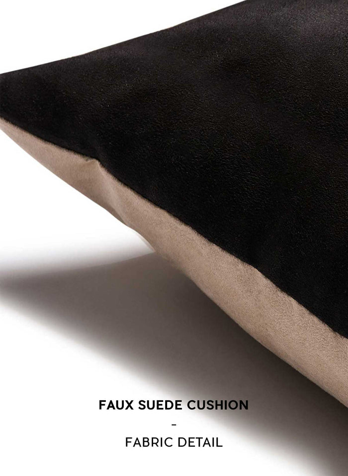 Close-up of the soft faux suede fabric on the Pink Paint Splat Portrait Cushion