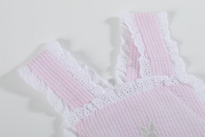 Pink Seersucker Easter Bunny Ruffle Romper - Lil Cactus