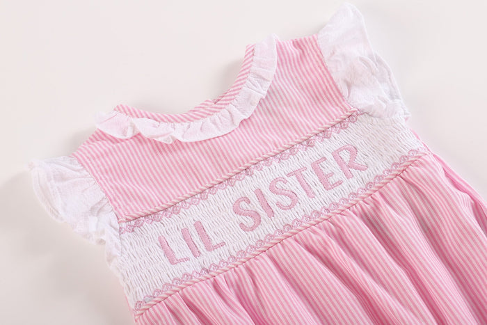 Pink Striped Lil Sister Smocked Romper - Lil Cactus