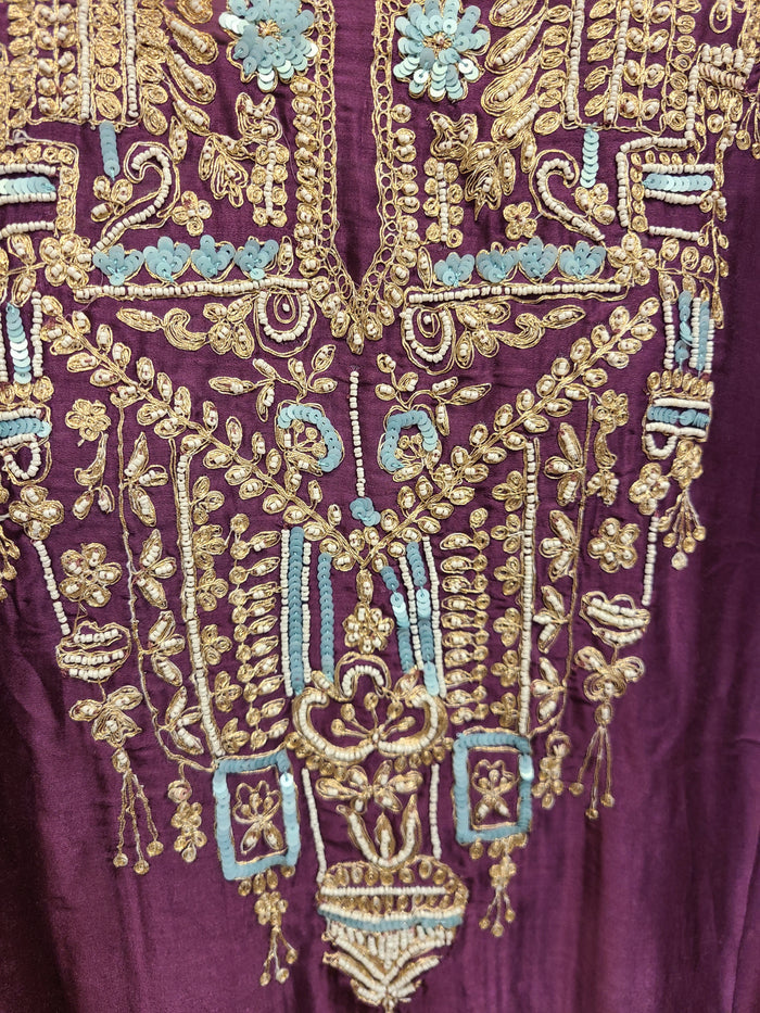 Plum Purple Embellished Kaftan Tunic & Palazzo Set