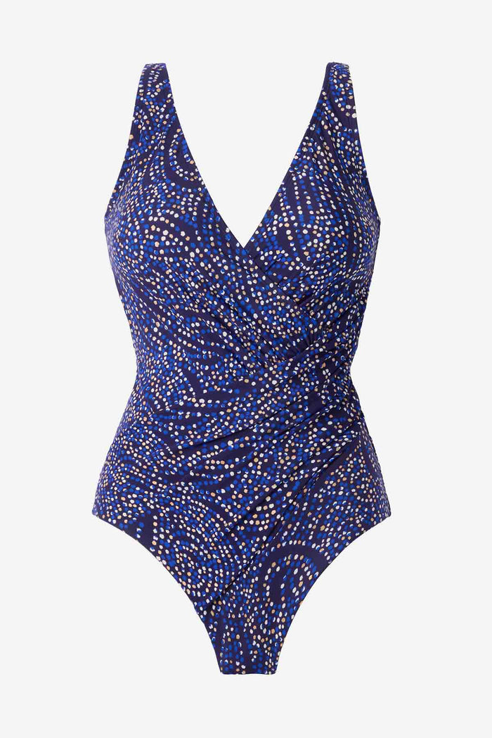 Multicolor one-piece swimsuit with a dot pattern