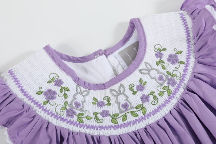 Purple Easter Bunny Smocked Bishop Dress - Lil Cactus