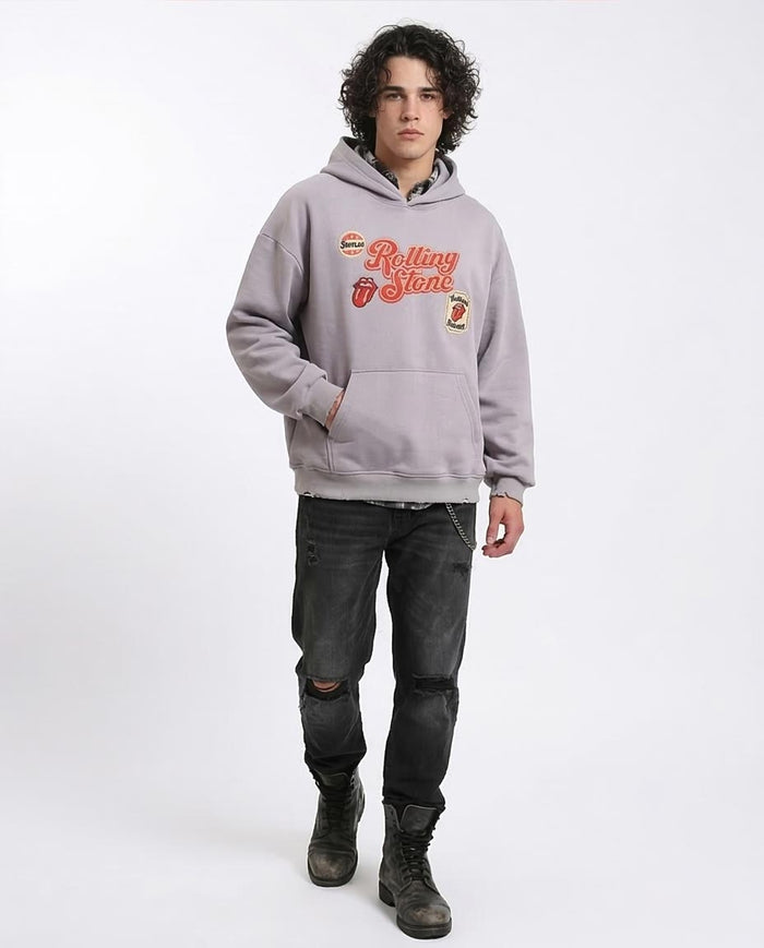 Ravin Men's Rolling Stones Oversized Graphic Hoodie – Lavender Grey - Grey - R214397