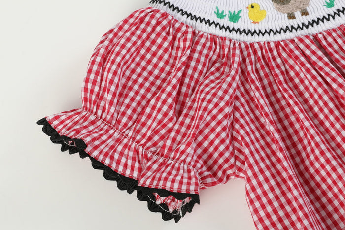 Red Gingham Barn Animals Smocked Bishop Dress - Lil Cactus